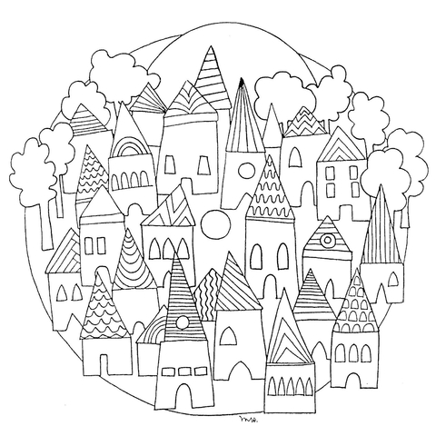 Cityscape Mandala Coloring Page